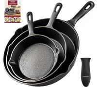 Poêle en fonte - Poêle à griller - Poêle pour cuisson en extérieur - Coffret de 3 pièces - Différentes tailles - Noire