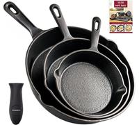 Poêle en fonte - Poêle à griller - Poêle pour cuisson en extérieur - Coffret de 3 pièces - Différentes tailles - Noire