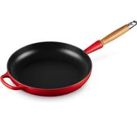 Poêle en fonte Unyqoos® de 26 cm avec manche en bois, intérieur émaillé noir mat, capacité de 2 litres, compatible avec tous les types de plaques de cuisson, y compris l'induction, couleur cerise, dim