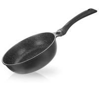 Poêle en granit - Modèle à fond plat - Diamètre de 24 cm - Alliage d'aluminium - Convient aux plaques de cuisson à gaz et à induction - Couleur : noir