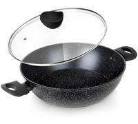 Poêle en granit profond avec couvercle en verre - 28 cm - 3,5 litres - Aluminium - Noir