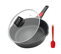 Poêle en pierre 24 cm avec couvercle, Antiadhésive Poêle à frire -Noir | avec poignée amovible, sauteuse non toxique pour toutes les cuisinières, sans PFOA, anti-rayures