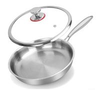 Poêle en titane avec couvercle - Poêle à frire antiadhésive pour induction - Cuisinière à gaz - Passe au four - 24 cm - 1000 ml - Argent (28 cm avec couvercle)