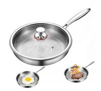 Poêle En Titane Avec Couvercle,Poêle Antiadhésive,Titanium Hammered Pan | Poêle à Frire En Titane Non Revêtu De Première Qualité,Durable,Résistante Aux Rayures,Pour Toutes Les Plaques De Cuisson