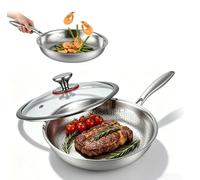 Poêle en titane de 22 cm avec couvercle, revêtement antiadhésif, compatible avec les plaques à induction