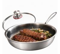 Poêle en titane de 26 cm, antiadhésive, martelée, avec couvercle