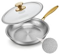 Poêle en titane de 28 cm, à surface martelée, compatible avec les plaques à induction, avec couvercle