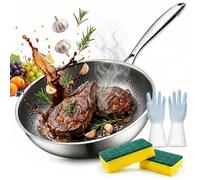 Poêle En Titane, Multi-Tailles 22/24/26/28/30 Cm - Antiadhésive Naturelle Sans Revêtement Chimique, Surface Martelée Chauffe Ultra-Rapide - Compatible Induction, Gaz, Céramique (sans couvercle,22cm)
