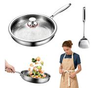 Poêle en titane non revêtue, 24 cm, avec couvercle et spatule, en titane | Titanium Hammered Pan Pro avec couvercle, 5 couches, épaissi, pur, antiadhésif, résistant aux rayures