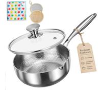 Poêle en titane non revêtue, anti-adhésive, 18/20/22 cm, en titane martelé, sans revêtement, 5 couches épaisses, avec bec verseur, pour induction et gaz (avec couvercle, 18 cm)