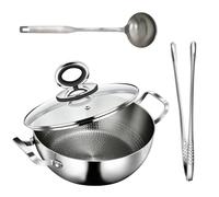 Poêle en titane non revêtue avec couvercle, marmite en titane martelé, double poignée, poêle à soupe plate, poêle à frire à bord haut, compatible avec induction et tous les types de plaques de cuisson