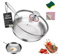 Poêle en Titane,Poele Titane，Avec Couvercle：Diamètre 30 cm | Titane Induction Martelé Poêle à Frire en Titane Pur Non Revêtue de Haut de Gamme Poêle de Cuisine Épaisse Multifonctionnelle