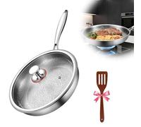 Poêle en Titane,Poele Titanox Martelé Avec Couvercle,Poêle à Frire en Titane Pur Non Revêtue de Haut de Gamme,Poêle de Cuisine Épaisse,Anti-Rayures,Compatible Induction,Gaz，Avec Couvercle：28cm