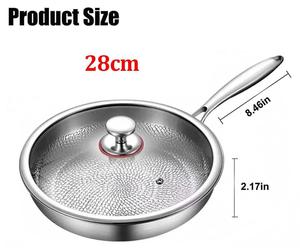 Poêle en titane pur - Diamètre 28 cm - Revêtement antiadhésif sans particules - Motif martelé imitant des écailles de poisson - Avec couvercle - Compatible avec les plaques de cuisson à gaz et à induc
