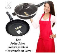 Poêle et sauteuse - Klaus - 24cm - 100% antiadhésif - Compatible tous feux - Pierre céramique
