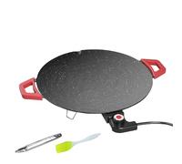 Poêle Gril Électrique Antiadhésive - Ronde | Gril Intérieur Sans Fumée Style Coréen | Chauffe Rapide Portable Mini Grils Hamburgers Crêpes Poêles Cuisson, Brosse Huile et Pince Incluses