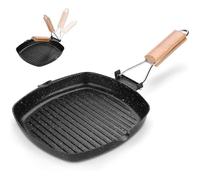 Poêle Grill - 24x24 cm - Induction - Revêtement Antiadhésif - Poignée Pliante