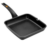Poêle grill carrée - Aluminium coulé - Avec poignée - Noir - 28 x 28 cm