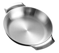 Poêle Inox à Deux Anses pour Cuisson Fruits de Mer, la Cuisine Maison | Acier Inoxydable Argenté, Fond Plat, Soudure Étanche, Surface Polie, Compatible Cuisinière Électrique, Rangement Suspendu
