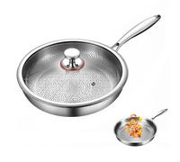 Poêle Martelée en Titane avec Couvercle 26cm Poêle Antiadhésive Résistante Aux Rayures pour La Cuisine Ultra-durable Non Revêtue, M