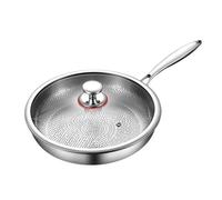 Poêle Martelée en Titane Batterie Professionnelle avec Couvercle, Poêle à Frire en Titane non Revêtu de Première Qualité pour la Cuisine, Ultra Durable, Résistante aux Rayures, Anti-Adhésive (26CM)