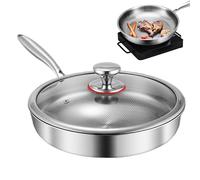 Poêle martelée en titane Pro avec couvercle, 26 cm, multifonctionnelle, résistante aux rayures, antiadhésive, pour la cuisson, sans revêtement, pour cuisinières, plaques de cuisson à induction