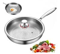 Poêle martelée en Titane Professionnelle avec Couvercle, poêles en Titane antiadhésives pour la Cuisson, Batterie de Cuisine (20 cm)