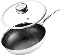 Poêle professionnelle en céramique Kanso Wok 30 cm avec couvercle Nid d'abeille Pour induction Pour gaz Acier inoxydable