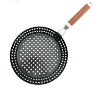 Poêle ronde pliable avec poignée en bois en acier inoxydable | Le design pliable peu encombrant permet de griller et de cuire sans effort pendant le camping.