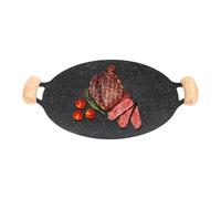 Poêle Teppanyaki | Poêle à frire en fonte antiadhésive avec double manche en bois | à griller pour barbecue, de cuisson multifonctionnelle pour viandes, crêpes, côtes levées