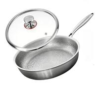 Poele Titane Haute Résistance 26/28/30/32 Cm Avec/sans Couvercle - Modèle Martelée Pour Induction Antiadhésive Par Nature Alternative Légère À La Poêle Inox De Cuisine(With Lid,30cm/11.81in)