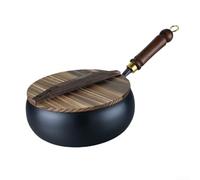 Poêle traditionnelle en fer forgé à la main style wok de 26 cm de profondeur pour cuisson à haute température, ragoût, frire, compatible induction, noir (B)