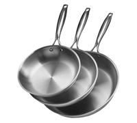 Poêle - VEVOR - CS009-3 - Acier inox triple 2 3 mm - Lot 3 pcs 24/28/32 cm - Poignée résistante à la chaleur