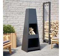 Pôele vidaXL Foyer extérieur avec design de tour de stockage de bûches acier poêle à bois de jardin foyer de jardin poêle à bûches de jardin G