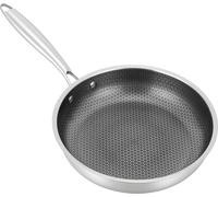 Poêle wok - 28 cm en acier inoxydable - Revêtement antiadhésif - Compatible avec les cuisinières à gaz et à induction - Résistante à la chaleur jusqu'à 380 °C - Argent