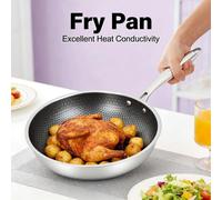 Poêle wok 28 cm - Poêle à frire - Acier inoxydable 410 - Structure alvéolée - Compatible induction - Revêtement antiadhésif - Résistante aux rayures - Pour la restauration et la maison