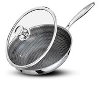 Poêle wok 32 cm Acier inoxydable Triply Structure alvéolée Couvercle en verre pour induction Royal Swiss