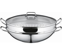 Poêle wok 36cm avec couvercle en verre et cuit-vapeur - Macao - Acier inoxydable Cromargan - Convient pour l'induction