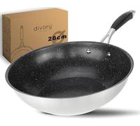 Poêle wok en acier inoxydable DIVORY 28 cm ULTIME I Revêtement antiadhésif, compatible induction, pour tous les types de cuisinières I I Grande poêle pour plaque à induction et brûleurs à gaz