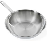 Poêle Wok en acier inoxydable - Poêle universelle - Pour une cuisine professionnelle - Fond triple épaisseur - Diamètre 28 cm - Argenté