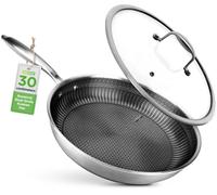 Poêle wok inox - Diamètre 30 cm - Revêtement antiadhésif - Induction - Allant au four jusqu'à 260 °C
