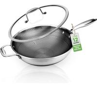 Poêle wok NutriChef, wok de 30 cm, poêle wok compatible induction avec couvercle en verre, poêle wok antiadhésive, idéale pour faire revenir, mijoter et cuire à la vapeur, passe au four