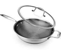 Poêle Wok - Poêle de cuisson rapide - Revêtement anti-rayures à motif nid d'abeille - Diamètre : 30 cm - Argent