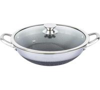 Poêle wok translucide de 32 cm avec couvercle en verre - Fond antiadhésif et structure alvéolée - Compatible avec l'induction et le four