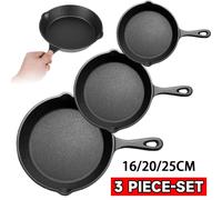 Poêles en fonte - Coffret de 3 pièces - Ustensiles de cuisine - Adaptées pour les appareils à œufs et les barbecues - Pour une utilisation en intérieur et en extérieur