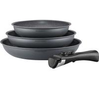 Poêles Set de 3, ARTHUR MARTIN AM521GM, Gris Mat, 20-24-28 cm, 1 Poignée Amovible, Tous Feux dont Induction