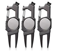 Poen Lot de 3 Outils de Divot de Golf 7 en 1 Multifonction - Outil de réparation de Divot de Golf léger et Compact avec marqueur de Balle de Golf magnétique, décapsuleur, Brosse de Club, Nettoyeur de