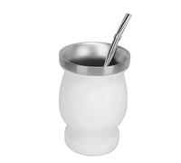 POENVFPO Gourde en Acier Inoxydable, Tasse à thé, Double Paroi, Isolée, pour café, thé, Vin, 8oz, avec Cuillère, Brosse à Paille (230ml)