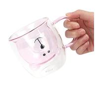 POENVFPO Tasse à Eau Tasse en Verre en Forme d'ours en Verre à Double Paroi à Haute Teneur en Borosilicate 250 Ml avec Poignée à thé Isolée au Lait pour le Bureau à Domicile (PINK)