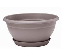 Poétic- Coupe Pot de Fleurs - Coupe Ronde d'extérieur avec Soucoupe clipsée - Coupe pour Composition - Coloris Taupe - Ø25,4 x H12,5 cm - en Plastique recyclé